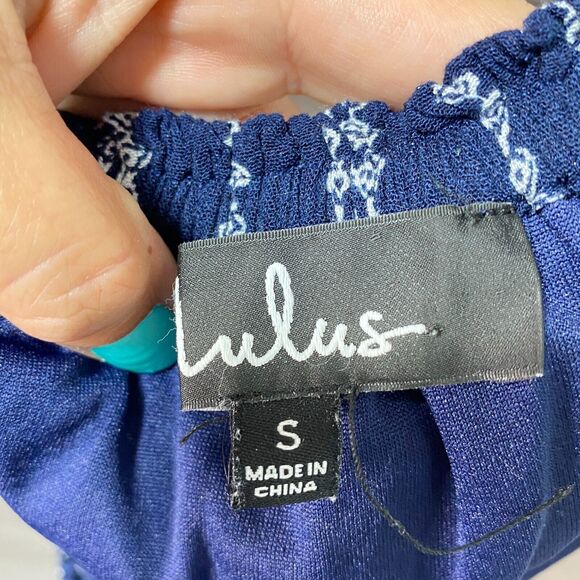LULU'S | sz S Women's Blue/White Striped See Ya There Off Shoulder Ruffle Romper - Picture 6 of 6